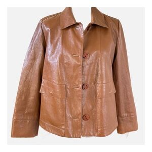 Chico's Chestnut Brown Faux Leather Button-Front Jacket